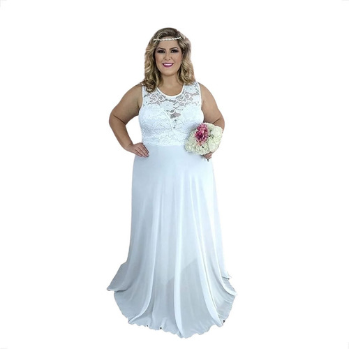 Vestido Noiva Longo Plus Size Simples Barato Civil Igreja