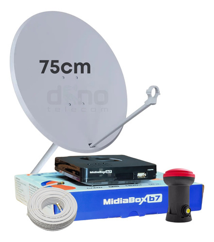 Kit 1 Receptor Digital Midiabox Century Antena 75 Lnbf Cabo