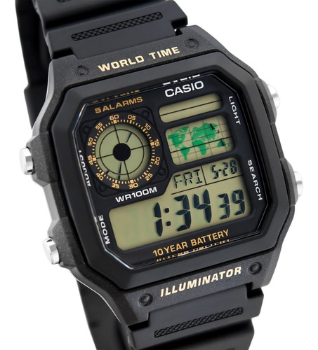 Reloj Hombre Casio Ae-1200wh-1b World Time Joyeria Esponda 