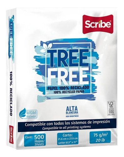 Papel Bond Scribe Tree Free Tamaño Carta Paquete 500 Hojas