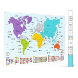 Mapa Mundial Colorido Con Banderas Y Capitales + 50 Interesa