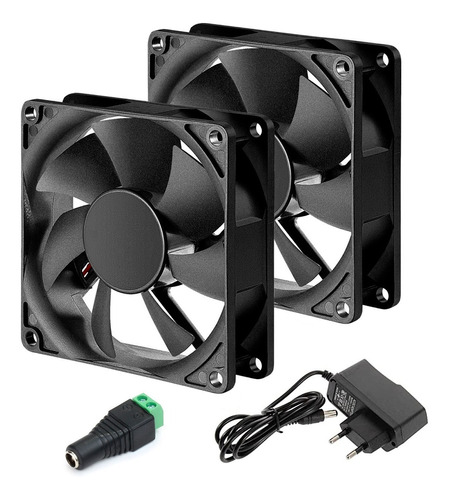 Kit 2x Fan Cooler 80mm 80x80x25mm Micro Ventilador+fonte 12v