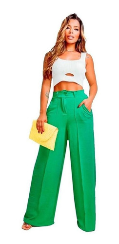 Calça Feminina Wide Leg Solta Alfaiataria Pantalona Social