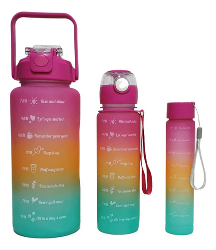 Kit 3 Garrafinhas 2l 500 Ml Motivacional Água Alça Adesivo 