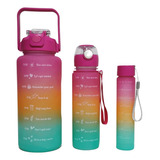 Kit 3 Garrafinhas 2l 500 Ml Motivacional Água Alça Adesivo 