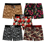 Kit 5 Shorts Praia Masculino Caveira Diversas Floral Ref1034