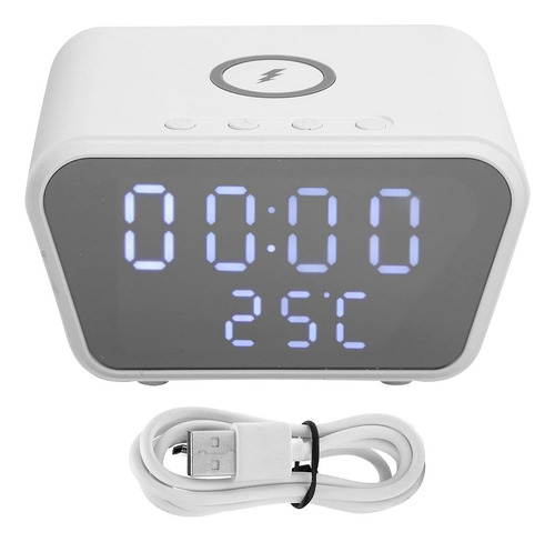 Cargador Inalámbrico Reloj Despertador Alta Gama Termómetro Color Blanco