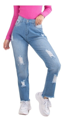 Jean Mom Retro Tiro Alto Slouchy Roturas Desflecado Mujer