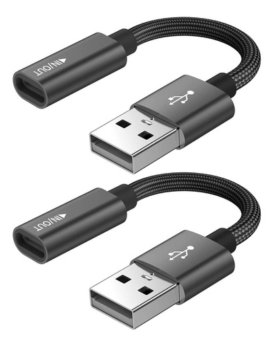 Cable Adaptador Usb-c Hembra A Usb Macho | 2 Piezas / Negro