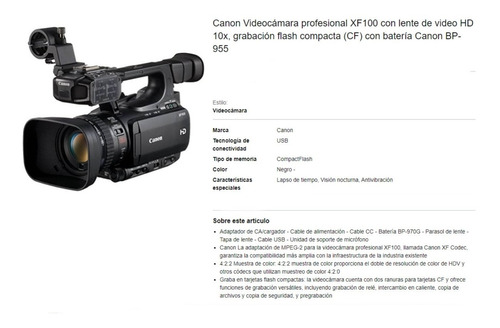 Canon Videocámara Profesional Xf100 Con Lente De Video Hd