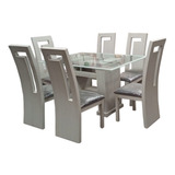 Ante Comedor De Cristal 6 Personas Moderno (mesa Y 6 Sillas)