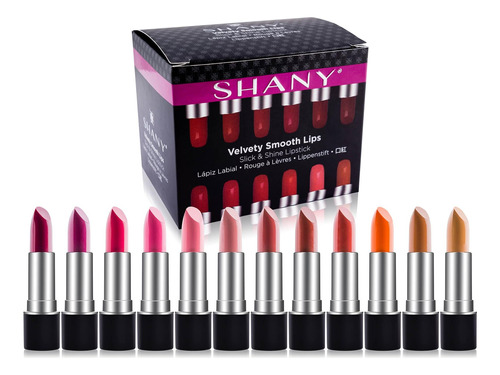 Shany Slick & Shine Lipstick Set - 12 Colores Mate De Larga 