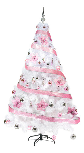 Arbol Navidad Blanco Tronador De Lujo 1.50mts + Kit Rosa