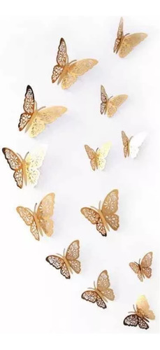 12 Pzas Mariposa 3d Pegatinas Artes Pared Metalizada Calado