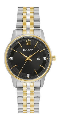 Reloj Bulova Original Para Dama Colección Clásicos 98p198 Color De La Correa Plateado/dorado Color Del Bisel Dorado/plateado Color Del Fondo Negro