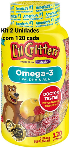 Kit 2/un Ômega 3 Infantil Lil Critters 120 Gominhas Import