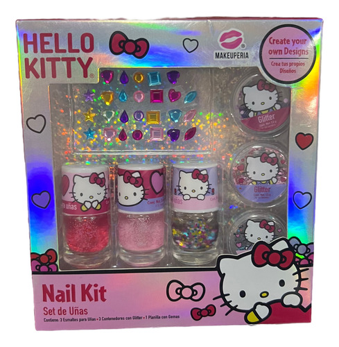 Hello Kitty Kit Uñas Con Glitter Y Decoraciones - Original