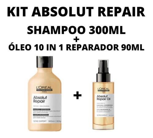 Kit Absolut Repair Loreal Shampoo 300ml + Óleo 10 In 1 90ml 