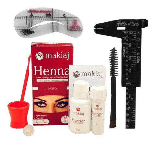 Kit Completo Henna Sobrancelha Makiaj Com Pincel Escova Mini