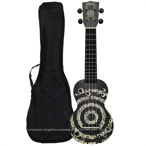 Ukelele Soprano Diseño Mahalo + Funda + Pua Target Negro