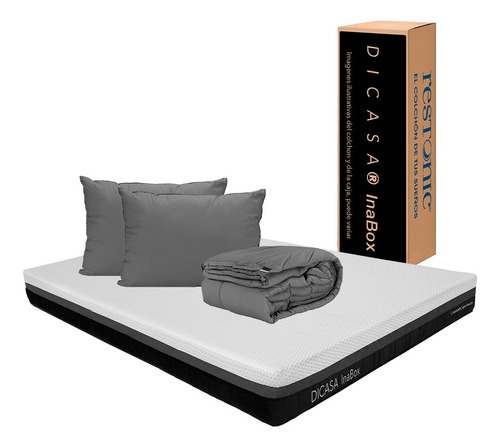 Colchon Queen Size Dicasa Inabox + Almohada 2 Pack + Edredon