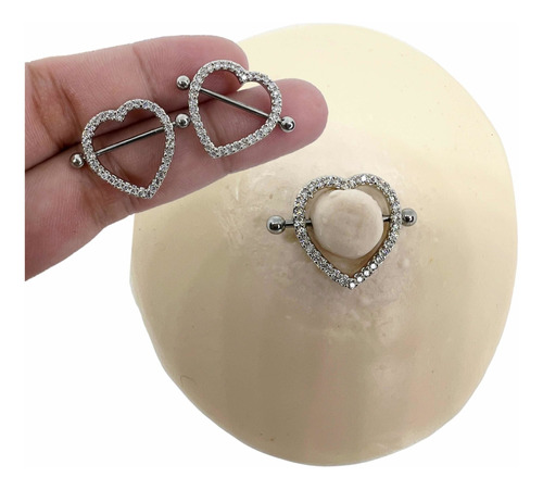 Piercing Mamilo Coração Aço Cirúrgico - (2 Unidades)