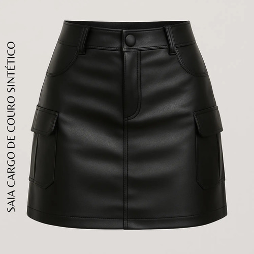 Saia Cargo De Couro Courino Moda Balada Cintura Alta  | MercadoLivre