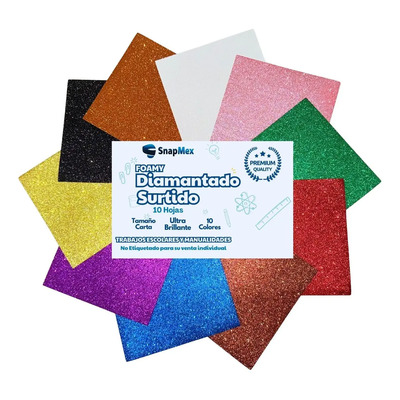 Foamy Diamantado Snapmex Tamaño Carta 10 Piezas Premium Fomi Color Multicolor | MercadoLibre