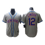 Camiseta Casaca Baseball Mlb New York Mets 12 Lindor Retro
