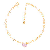 Pulseira Madrinha Elo Pedra Zircônia Rosa Folheado Ouro 18k