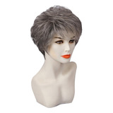 Moda Mujer Cabello Humano Real Corto Gris Peluca Fiesta 2024