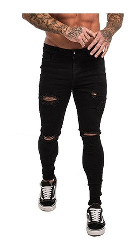 Calça Masculina Jeans Rasgada Lycra Premium Destroyed Skinny