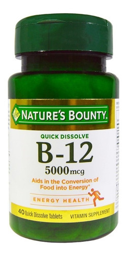 Nature's Bounty Vitamina B12 5000 Mcg, 40 Comprimidos, Sublingual, Sabor A Cereza