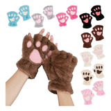 Guantes De Felpa Huellas De Gato Medio Dedo Térmicos