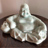 Antiga Escultura Porcelana Oriental Buda Feliz Da Fortuna