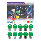 10x Lâmpada Bolinha Léd 1,5w G45 E27 Colorida Verde Galaxy