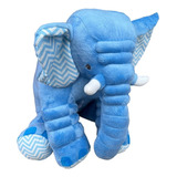 Almofada Travesseiro Elefante Bebê Pelúcia Azul Chevron 80cm