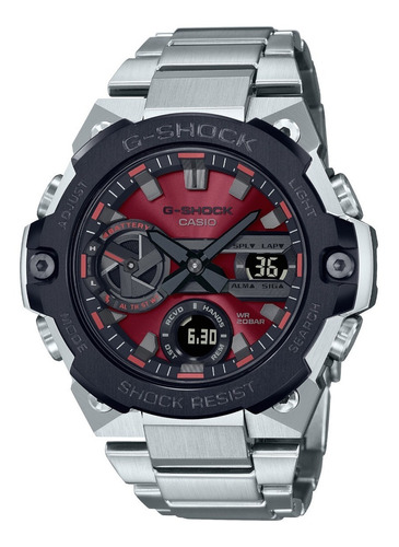 Relogio Casio G-shock Solar G-steel Gst-b400ad-1a4dr Cor Da Correia Prateado Cor Do Bisel Preto Cor Do Fundo Bordô