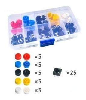 Kit X 25 Tact Switch Con Boton Colores Electronica Arduino