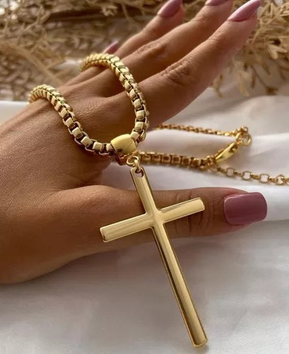 Colar Feminino E Pingente Cruz Banhado Ouro 18k 