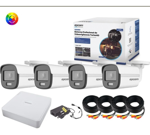 Kit 2mpx 4 Camaras Epcom Colorvu Dvr 8 Canales Siames Cctv