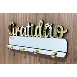 Organizador P/ Chaveiro Gratidão C/ Pinus - Branco E Dourado