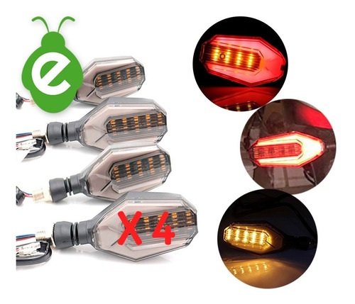 Guiños Moto Con Luz Stop Led Naked Scooter Giro/freno X 4