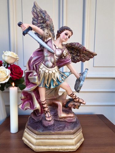 San Miguel Arcángel Con Ojos De Cristal 38cm