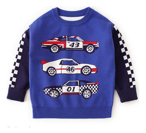 Otoño Niños De Algodón Racing Cartoon Pattern Sweater