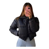 Campera Puffer Inflada Con Corderito Cuello Alto Y Bolsillos