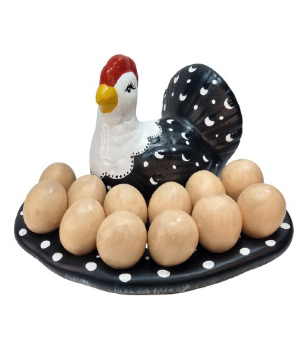 Galinha Porta Ovos Com Ninho Em Cerâmica P/ Decoração