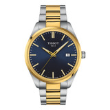 Reloj Hombre Tissot T150.410.22.041.00 Pr 100 Correa Plateado Bisel Dorado Fondo Azul