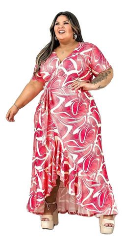 Vestido Longo Feminino Envelope Estampado Plus Size Curvy