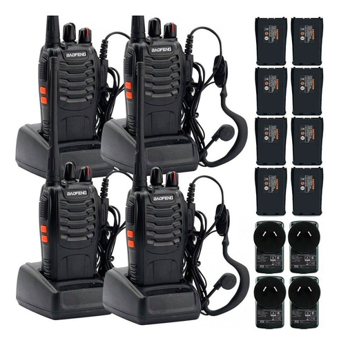 Kit X 4 Handies Baofeng Unibanda Bf-888s 16ch Uhf Negro